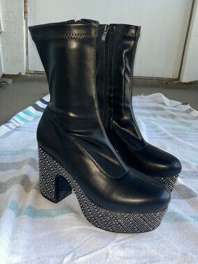 Azalea Wang black rhinestoned boots